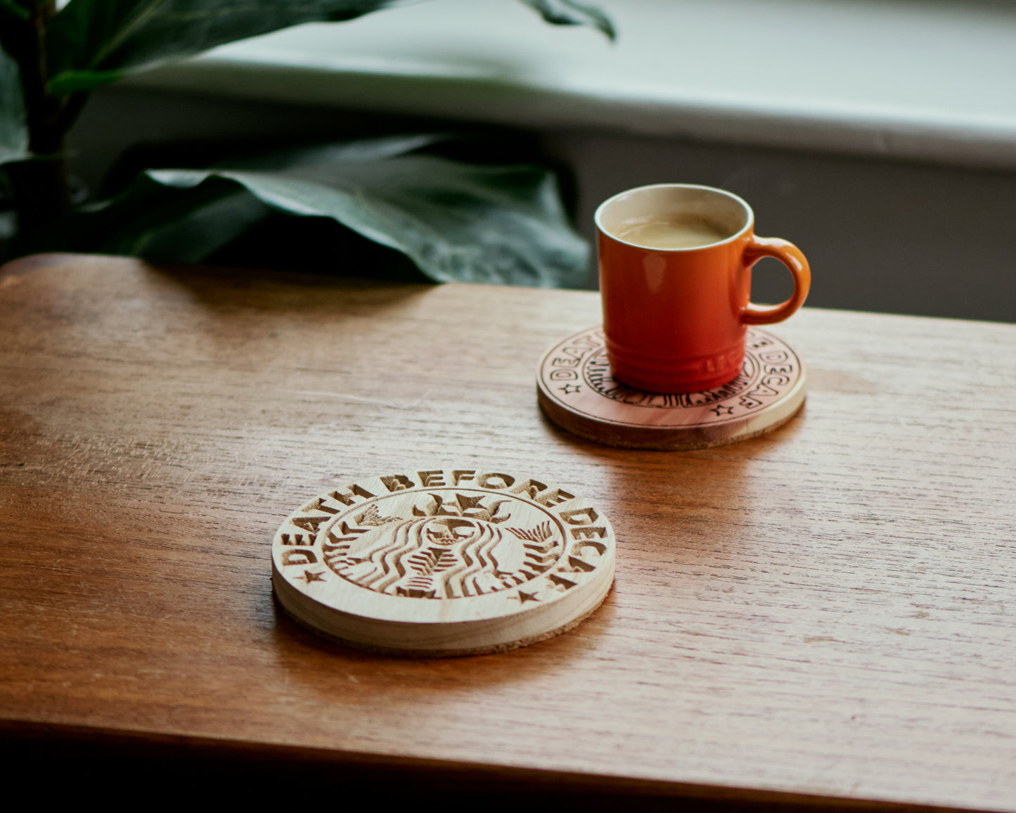 "Death Before Decaf" Novelty Coaster